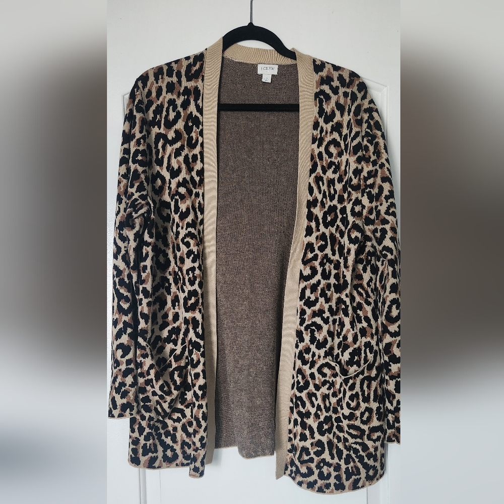 J. Crew Animal Print Cardigan - Tan and Black
